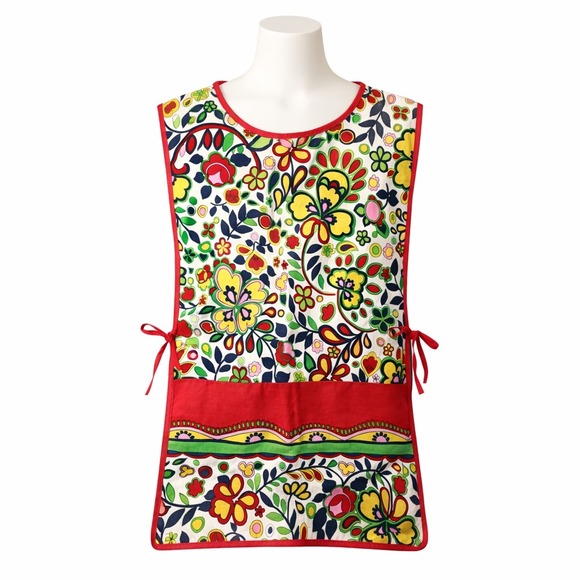 Unbranded Other - Vintage Floral Tabard Apron Red Yellow Green‎ Psychedelic Retro Kitchen Smock